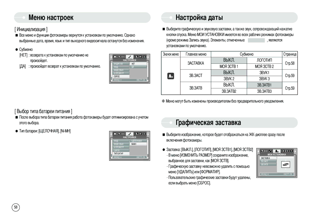 Samsung EC-S500ZSBA/GB, EC-S500ZBBA/FR manual Рафическая заставка, Кнопки спуска. кроме режима установками по умолчанию 