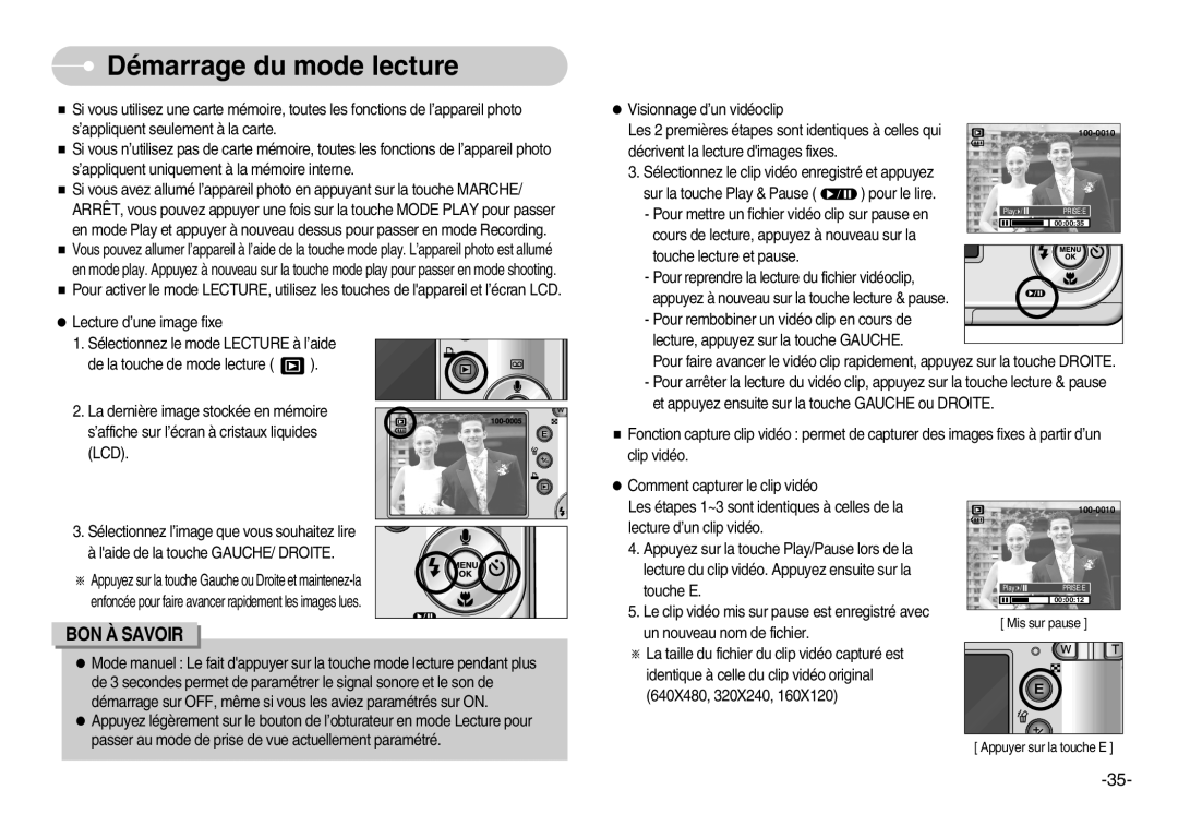 Samsung EC-S500ZSBM/E1, EC-S500ZBBA/FR, EC-S600ZSBB/FR, EC-S600ZBBB/FR, EC-S600ZBBA/DE manual Démarrage du mode lecture 