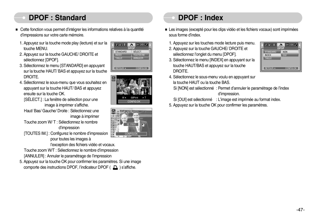 Samsung EC-S600ZBBA/DE, EC-S500ZBBA/FR, EC-S600ZSBB/FR, EC-S600ZBBB/FR, EC-S500ZSBA/FR manual Dpof Standard, Dpof Index 