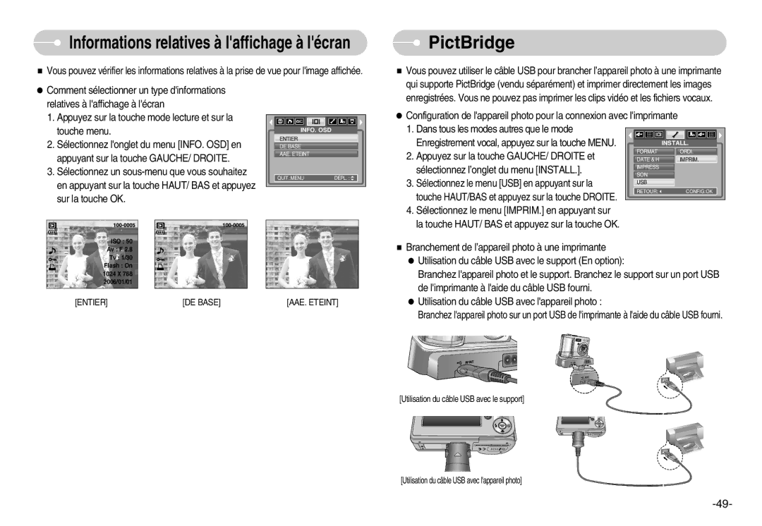 Samsung EC-S600ZSBA/E1, EC-S500ZBBA/FR manual PictBridge, En appuyant sur la touche HAUT/ BAS et appuyez, Sur la touche OK 