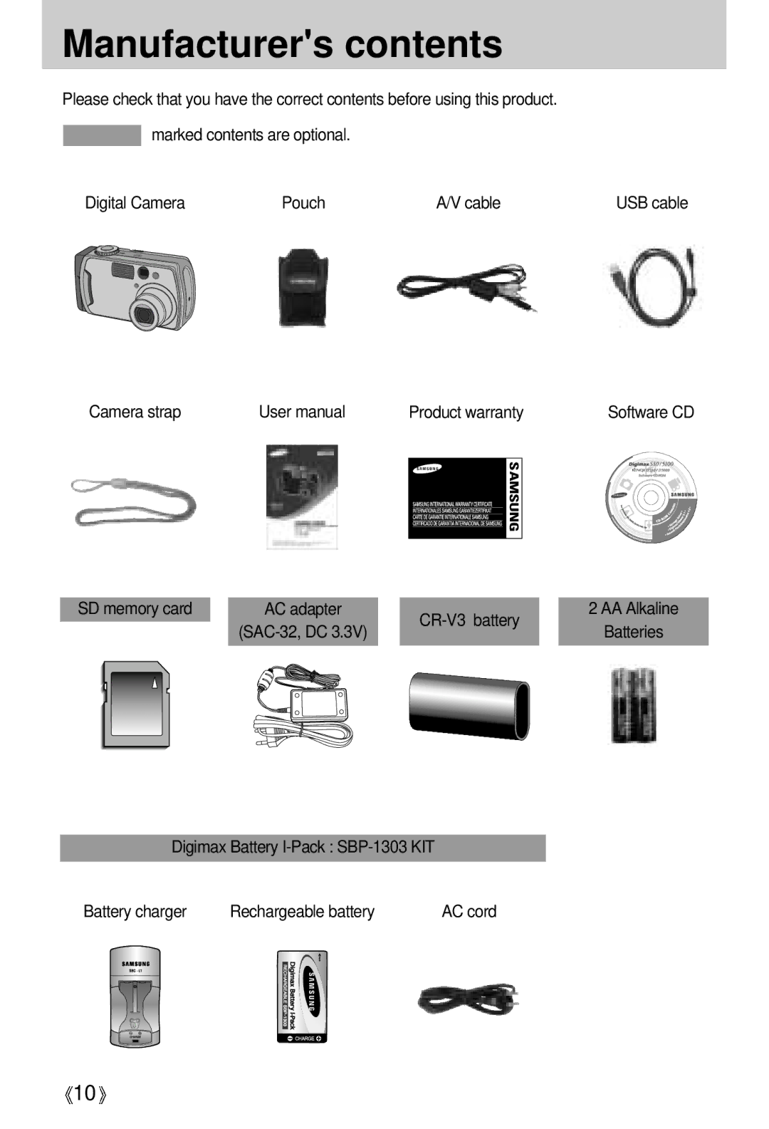 Samsung EC-S500ZSBC/FR, EC-S500ZSBM/E1, EC-S500ZSBD/FR, EC-S500ZSBF/E1, EC-S500ZSBC/DE, EC-S500ZSBD/GB Manufacturers contents 