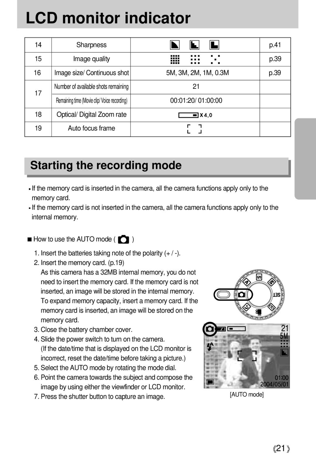 Samsung EC-S500ZSBD/GB, EC-S500ZSBM/E1, EC-S500ZSBD/FR manual Starting the recording mode, 5M, 3M, 2M, 1M, 0.3M, 000120 