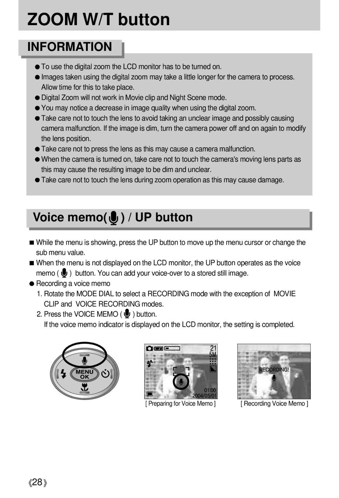 Samsung EC-S500ZSBC/DE, EC-S500ZSBM/E1, EC-S500ZSBD/FR, EC-S500ZSBC/FR, EC-S500ZSBF/E1, EC-S500ZSBD/GB Voice memo / UP button 