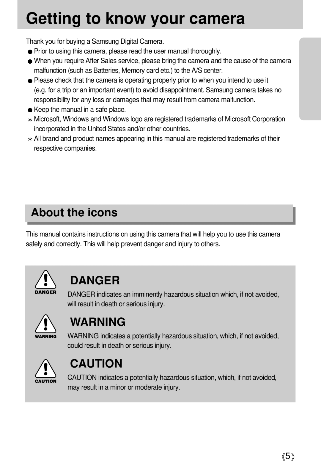 Samsung EC-S500ZSBD/GB, EC-S500ZSBM/E1, EC-S500ZSBD/FR, EC-S500ZSBC/FR manual Getting to know your camera, About the icons 