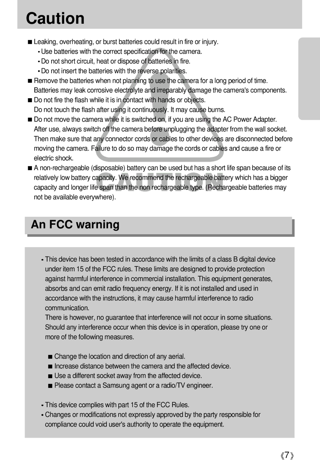 Samsung EC-D530ZSBA/E1, EC-S500ZSBM/E1, EC-S500ZSBD/FR, EC-S500ZSBC/FR, EC-S500ZSBF/E1, EC-S500ZSBC/DE manual An FCC warning 