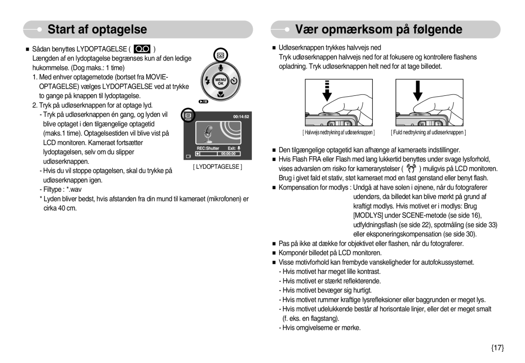 Samsung EC-S600ZBBA/DE, EC-S500ZPBA/E2 manual Vær opmærksom på følgende 