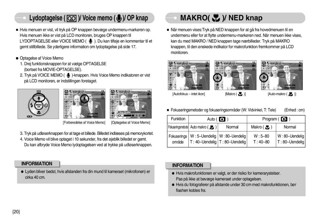 Samsung EC-S500ZPBA/E2, EC-S600ZBBA/DE manual Makro / NED knap, Lydoptagelse / Voice memo / OP knap 