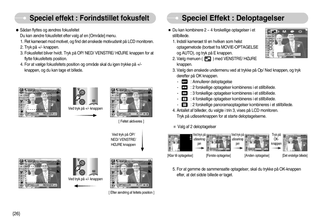 Samsung EC-S500ZPBA/E2, EC-S600ZBBA/DE manual Speciel Effekt Deloptagelser, Valg af 2 deloptagelser 