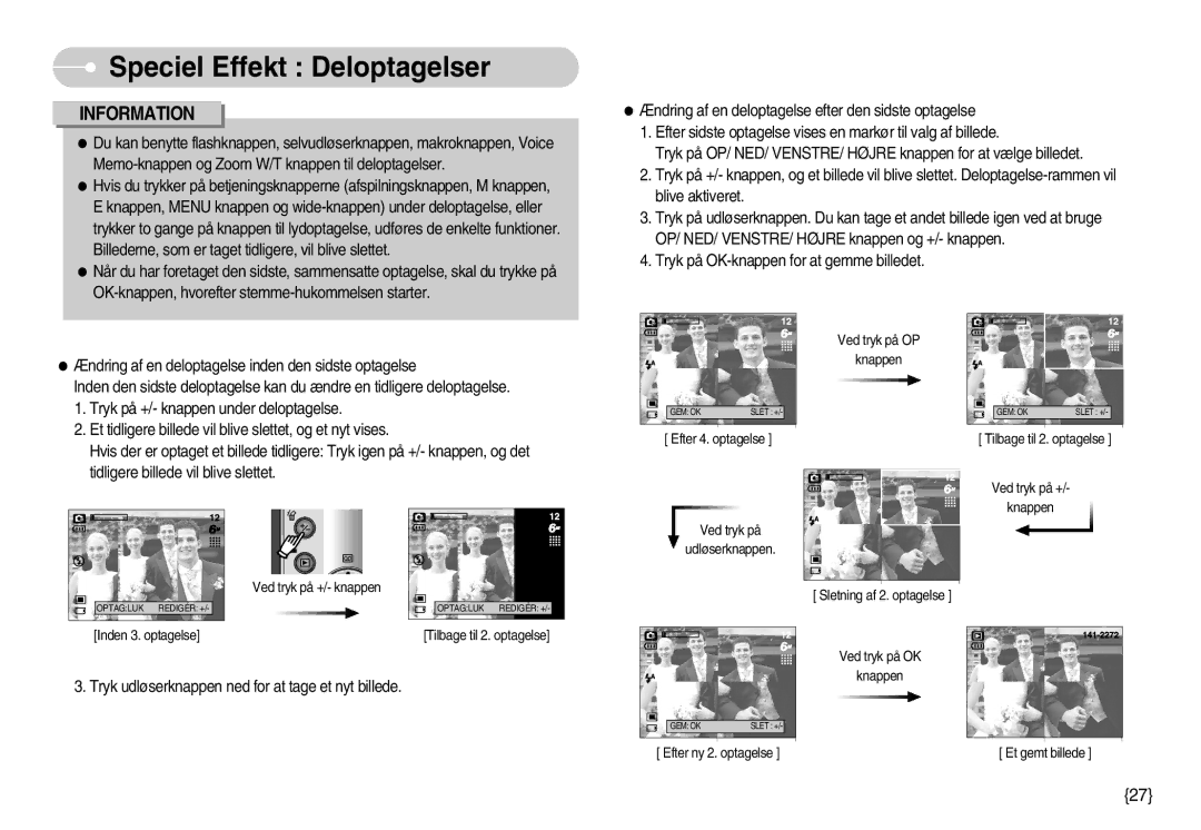 Samsung EC-S600ZBBA/DE, EC-S500ZPBA/E2 manual Tryk udløserknappen ned for at tage et nyt billede 