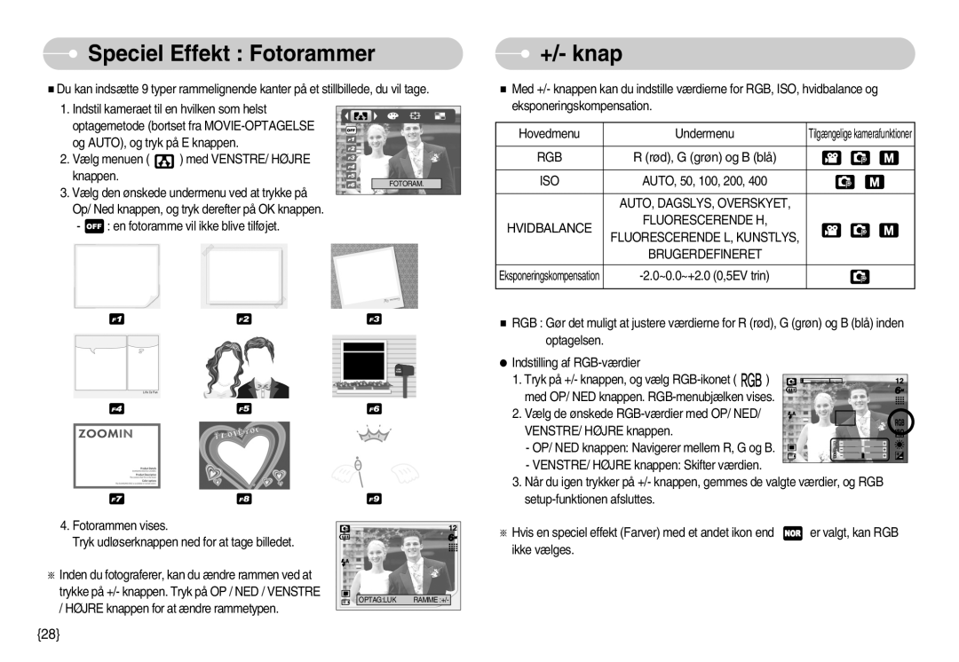 Samsung EC-S500ZPBA/E2, EC-S600ZBBA/DE manual Speciel Effekt Fotorammer, +/- knap 