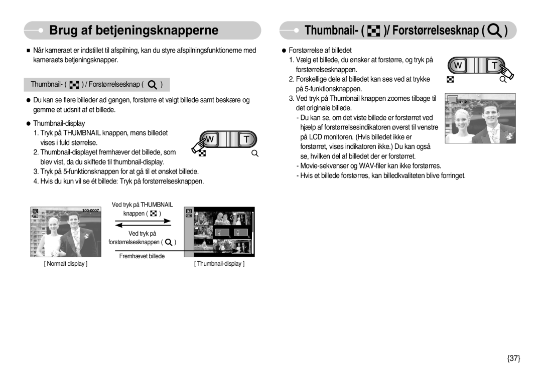 Samsung EC-S600ZBBA/DE, EC-S500ZPBA/E2 manual Thumbnail- / Forstørrelsesknap 