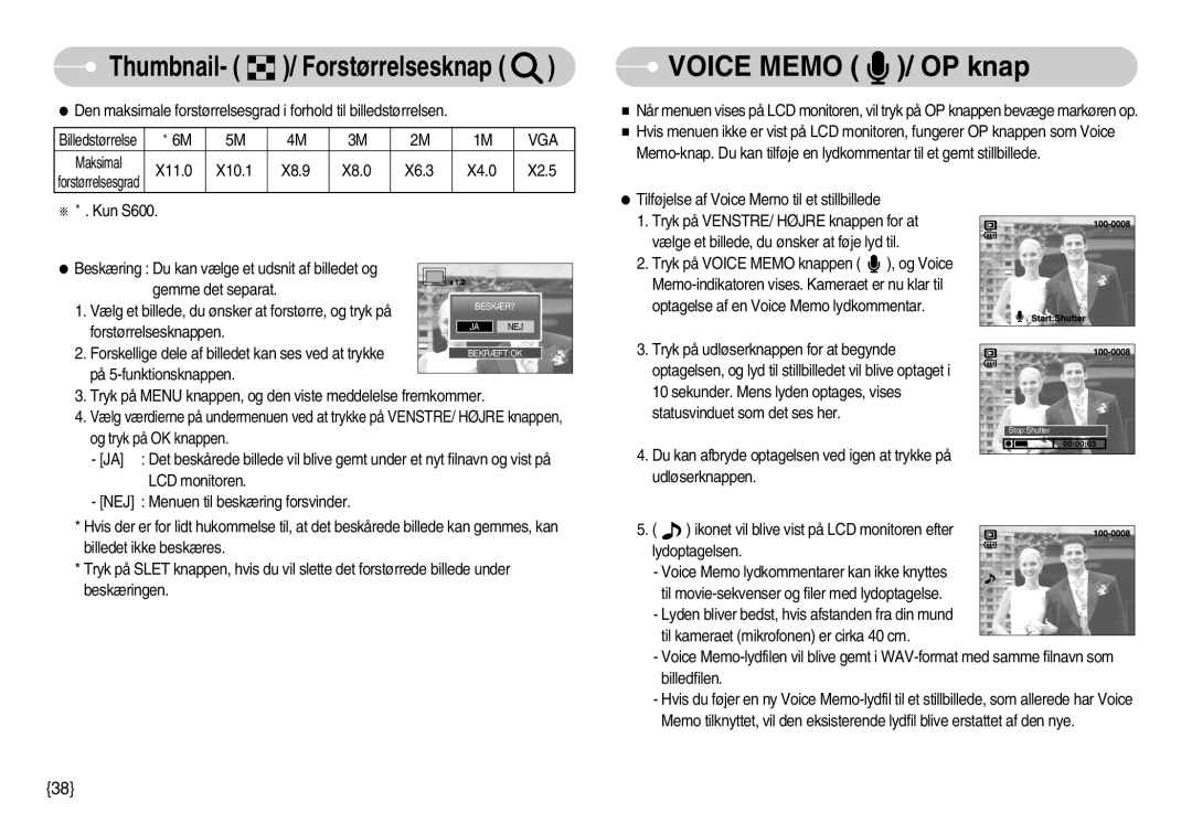 Samsung EC-S500ZPBA/E2, EC-S600ZBBA/DE manual Voice Memo / OP knap, Vga 