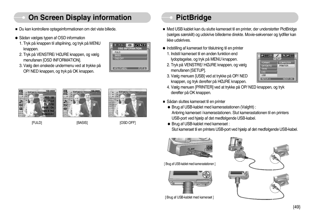 Samsung EC-S600ZBBA/DE, EC-S500ZPBA/E2 manual On Screen Display information, PictBridge 