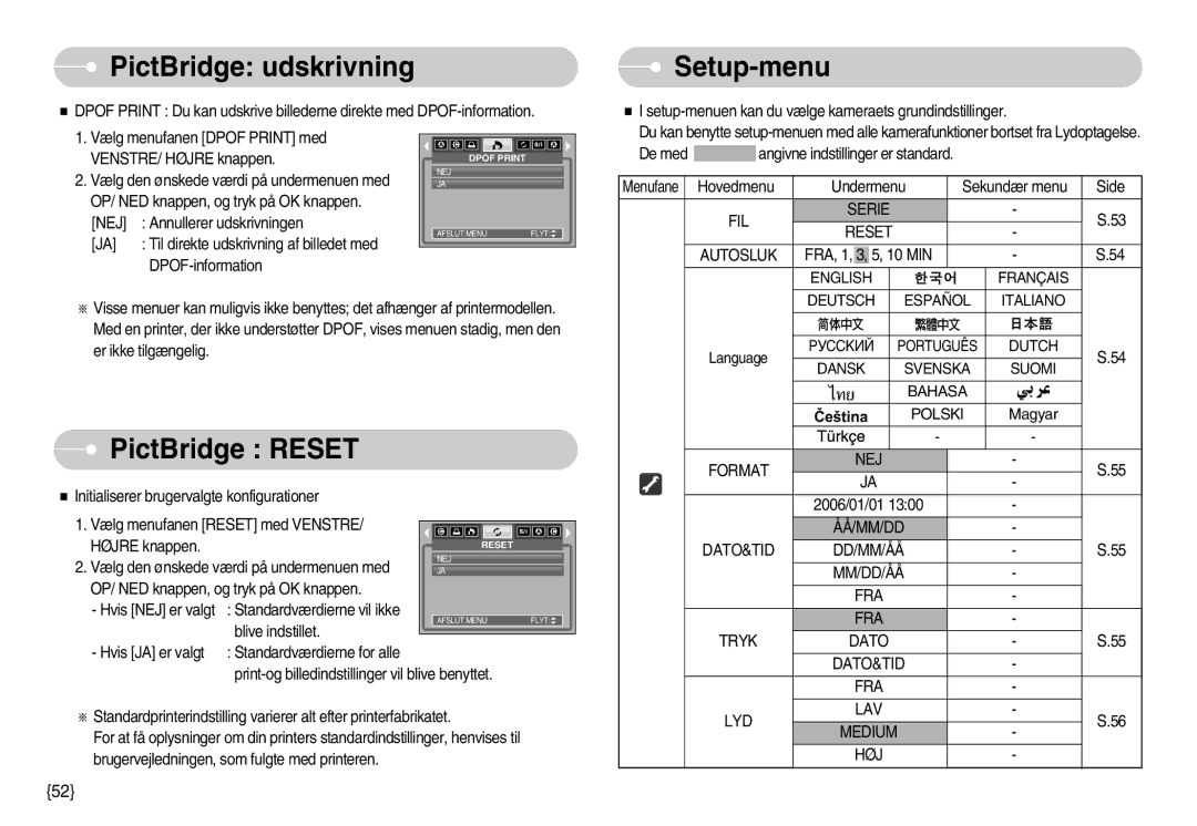 Samsung EC-S500ZPBA/E2, EC-S600ZBBA/DE manual Setup-menu, PictBridge Reset 