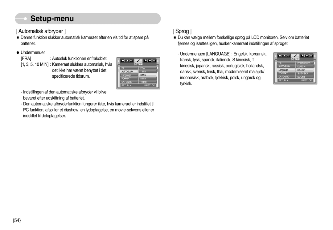 Samsung EC-S500ZPBA/E2, EC-S600ZBBA/DE manual Automatisk afbryder 