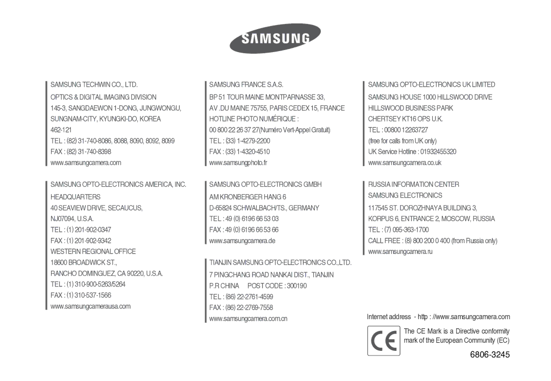 Samsung EC-S600ZBBA/DE, EC-S500ZPBA/E2 manual 6806-3245 