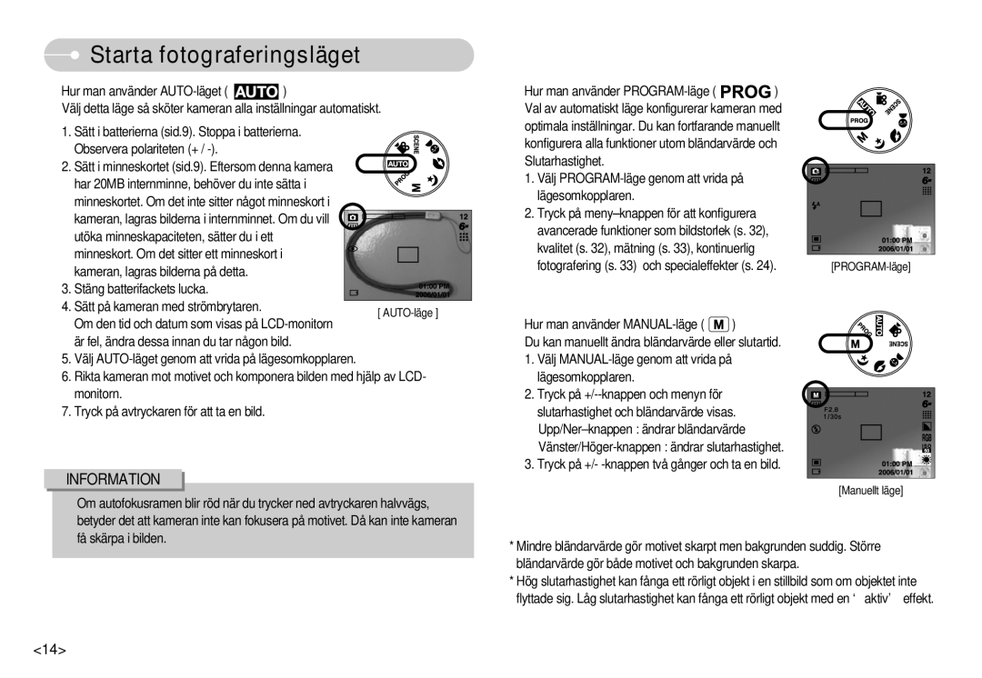 Samsung EC-S500ZPBA/E2, EC-S600ZBBA/DE manual Starta fotograferingsläget 