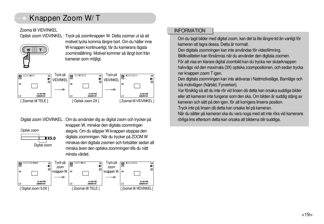 Samsung EC-S600ZBBA/DE, EC-S500ZPBA/E2 manual Zoomat till Tele Optisk zoom 