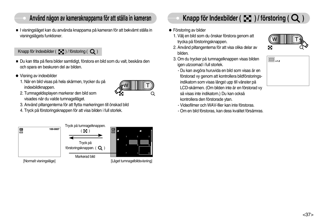 Samsung EC-S600ZBBA/DE, EC-S500ZPBA/E2 manual Knapp för Indexbilder / förstoring 