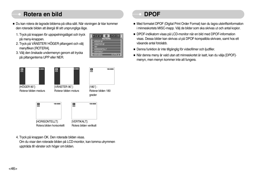 Samsung EC-S500ZPBA/E2, EC-S600ZBBA/DE manual Rotera en bild, Dpof 