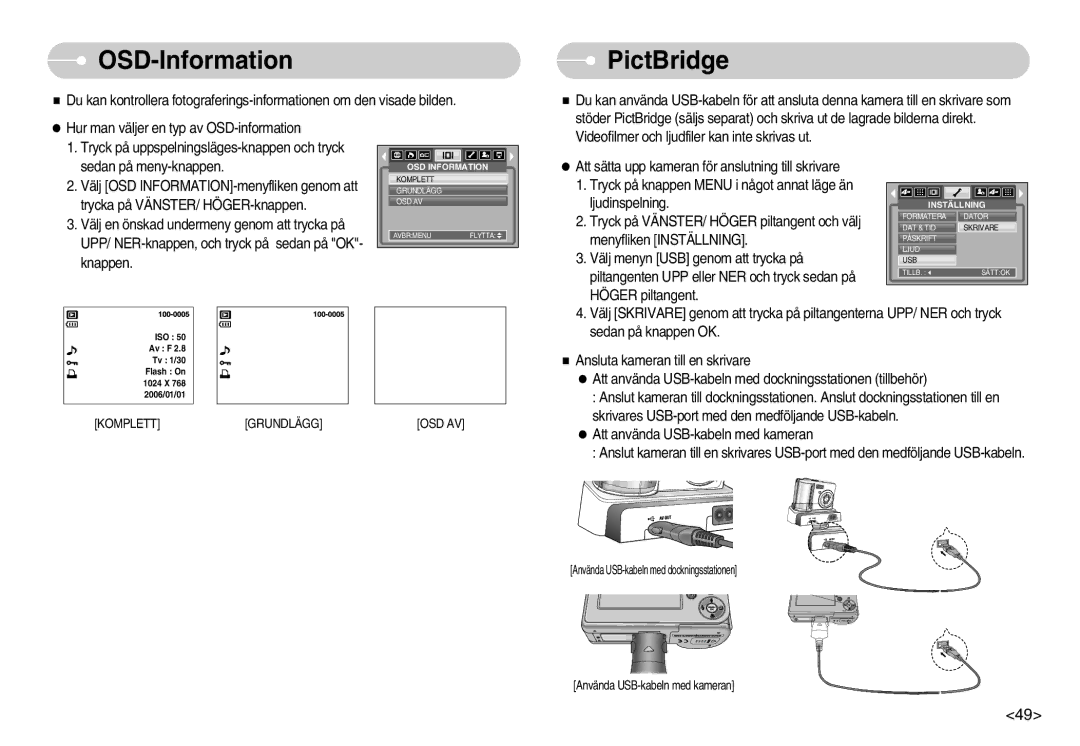 Samsung EC-S600ZBBA/DE, EC-S500ZPBA/E2 manual OSD-Information, PictBridge 