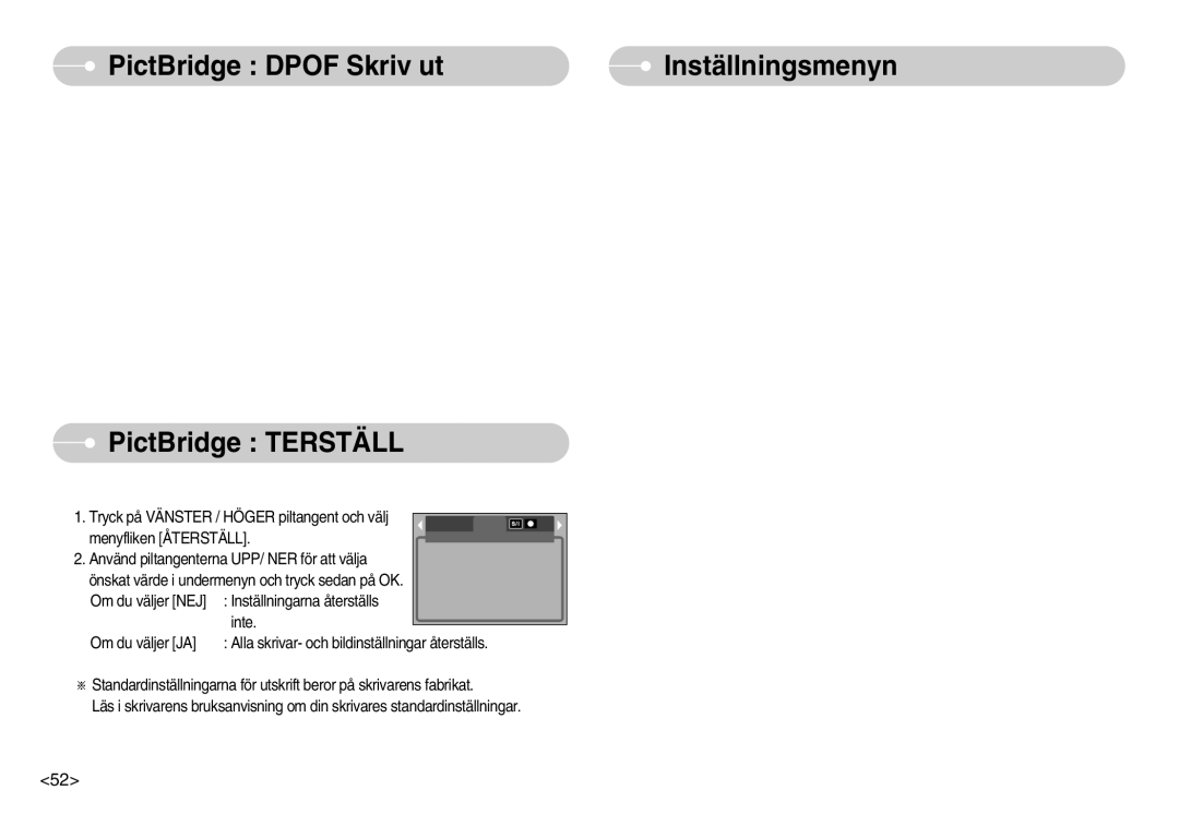 Samsung EC-S500ZPBA/E2, EC-S600ZBBA/DE manual PictBridge Dpof Skriv ut, Inställningsmenyn, PictBridge Återställ, Magyar 