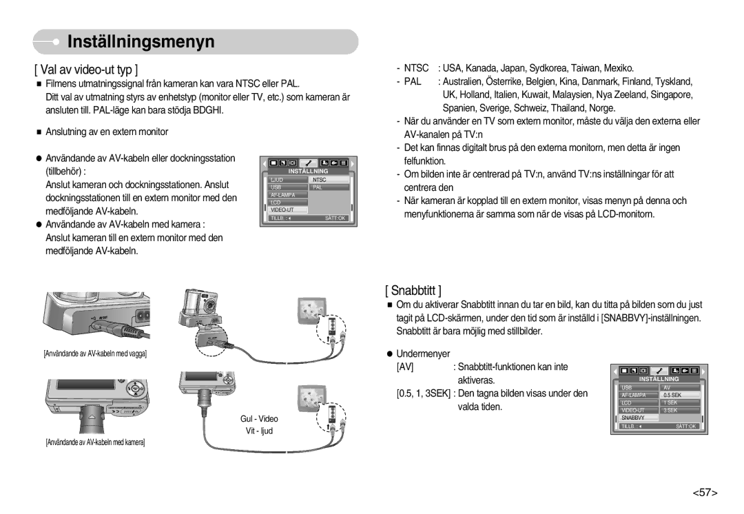 Samsung EC-S600ZBBA/DE, EC-S500ZPBA/E2 manual Val av video-ut typ 