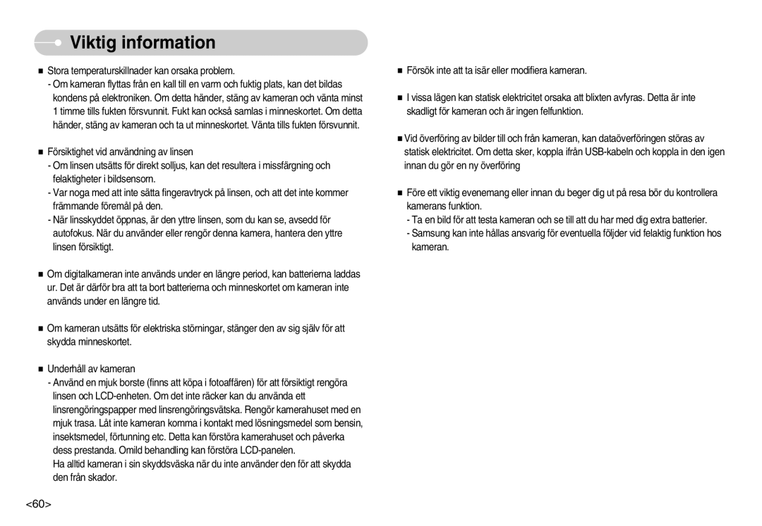 Samsung EC-S500ZPBA/E2, EC-S600ZBBA/DE manual Viktig information 