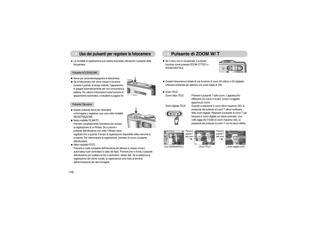 Samsung EC-S700ZBBA/E1, EC-S700ZBBB/E1 manual Pulsante di Zoom W/ T, Zoom Digitale 