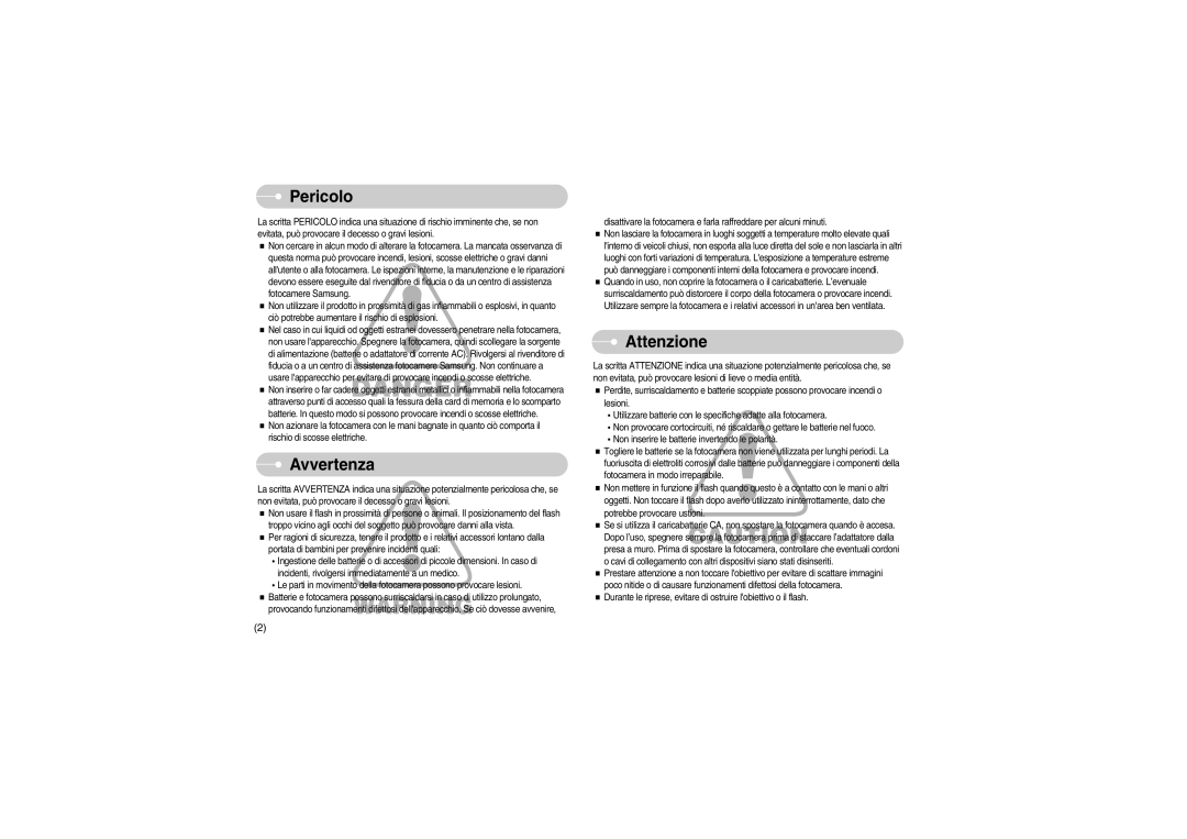 Samsung EC-S700ZBBA/E1, EC-S700ZBBB/E1 manual Pericolo, Avvertenza, Attenzione 