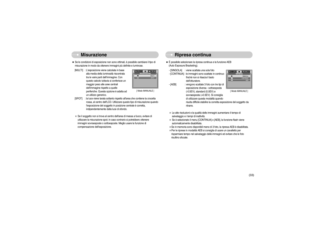 Samsung EC-S700ZBBB/E1, EC-S700ZBBA/E1 manual Misurazione, Ripresa continua, Multi 