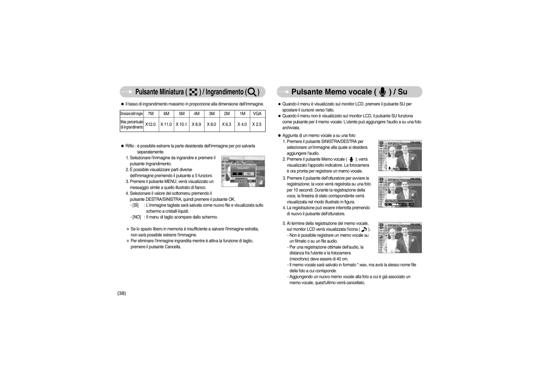 Samsung EC-S700ZBBA/E1, EC-S700ZBBB/E1 manual Pulsante Memo vocale / Su, Vga 