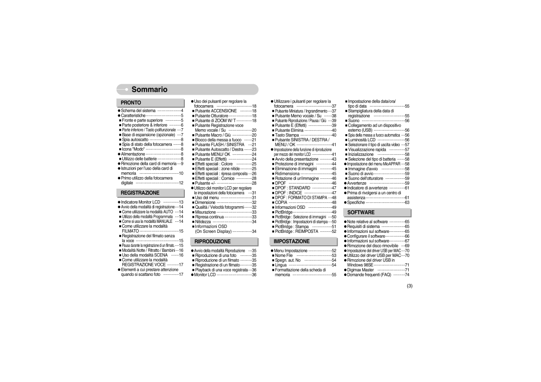 Samsung EC-S700ZBBB/E1, EC-S700ZBBA/E1 manual Sommario 