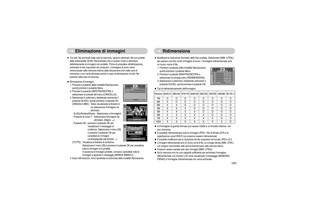 Samsung EC-S700ZBBB/E1, EC-S700ZBBA/E1 manual Eliminazione di immagini, Ridimensiona 