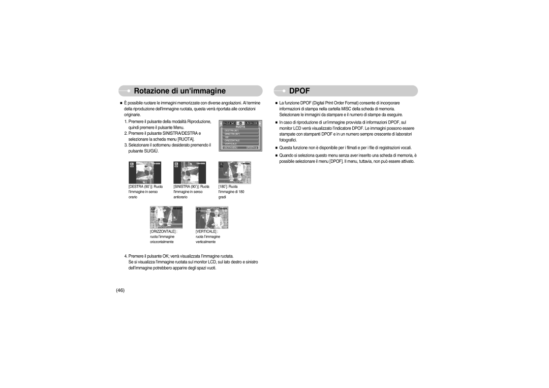 Samsung EC-S700ZBBA/E1, EC-S700ZBBB/E1 manual Rotazione di unimmagine, Dpof 