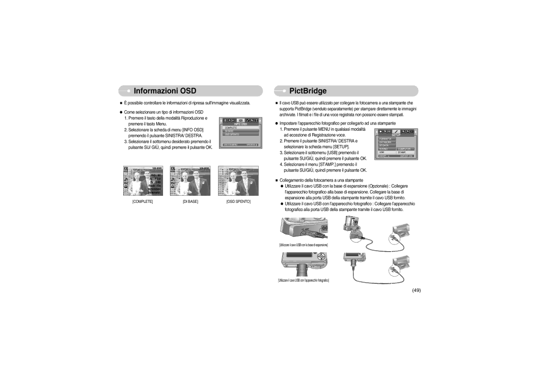 Samsung EC-S700ZBBB/E1, EC-S700ZBBA/E1 manual Informazioni OSD, PictBridge 