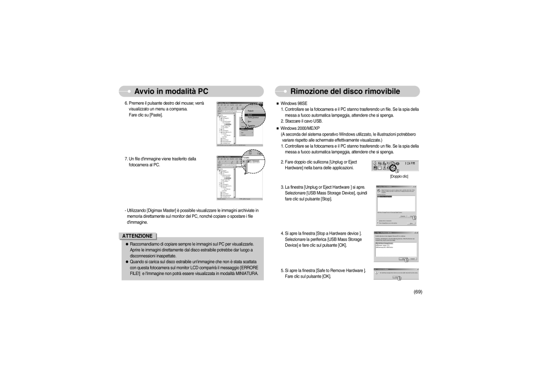 Samsung EC-S700ZBBB/E1, EC-S700ZBBA/E1 manual Rimozione del disco rimovibile 