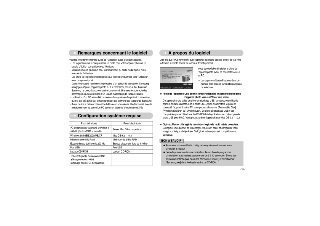 Samsung EC-S700ZSBA/FR, EC-S700ZBBB/FR Remarques concernant le logiciel, Configuration système requise, Propos du logiciel 