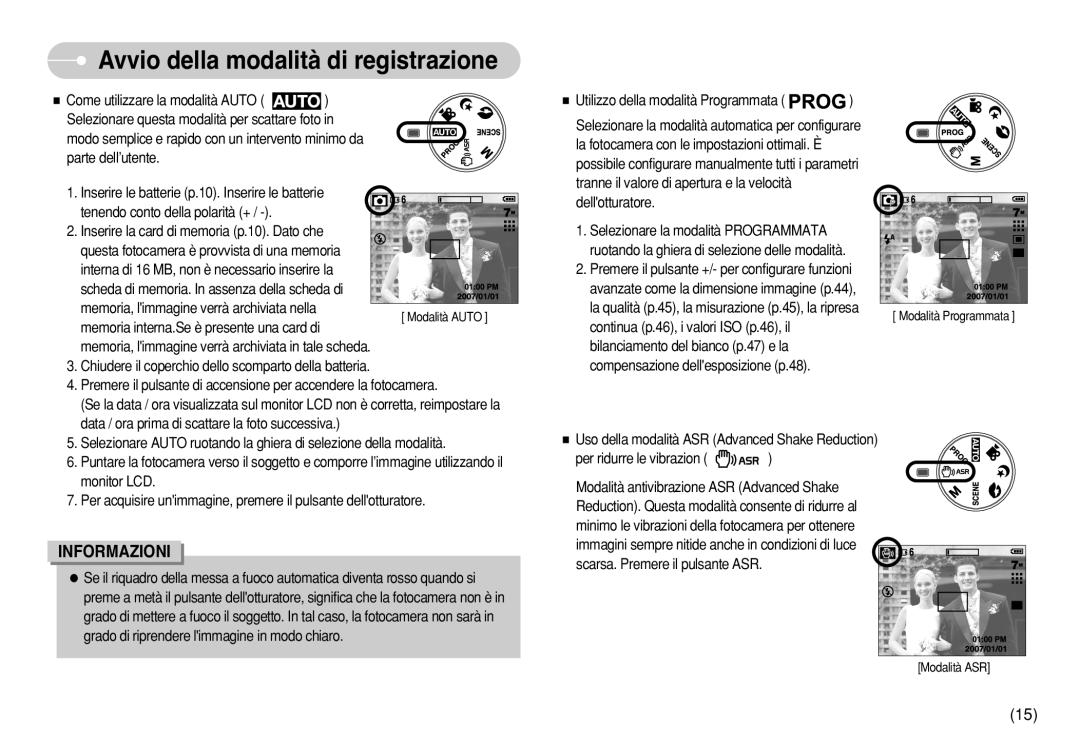 Samsung EC-S730ZSBA/E1, EC-S750ZBDA/E3 manual Avvio della modalità di registrazione, Utilizzo della modalità Programmata 