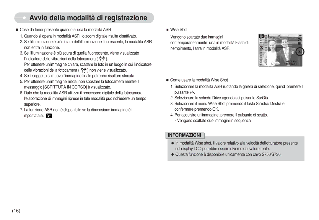 Samsung EC-S730ZPBB/E1, EC-S750ZBDA/E3, EC-S730ZBDA/DE manual Questa funzione è disponibile unicamente con cavo S750/S730 