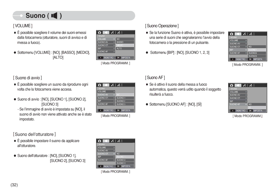 Samsung EC-S630ZSFA/GB manual Sottomenu BIP NO, Suono 1, 2, Possibile impostare il suono da applicare allotturatore 