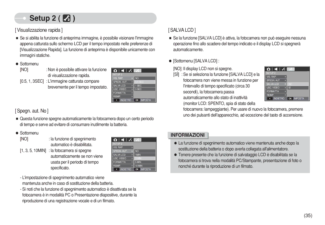 Samsung EC-S630ZSFC/E1, EC-S750ZBDA/E3 manual Visualizzazione rapida, Sottomenu Salva LCD No Il display LCD non si spegne 