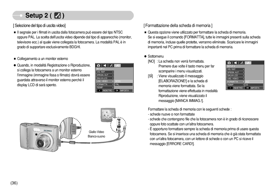 Samsung EC-S750ZPBA/IT manual Collegamento a un monitor esterno, Formattare la scheda di memoria con le seguenti schede 