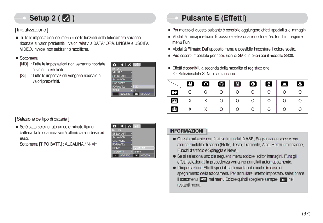 Samsung EC-S750ZBBA/IT, EC-S750ZBDA/E3, EC-S730ZBDA/DE, EC-S630ZPBB/E2, EC-S750ZSDA/E3 Pulsante E Effetti, Inizializzazione 