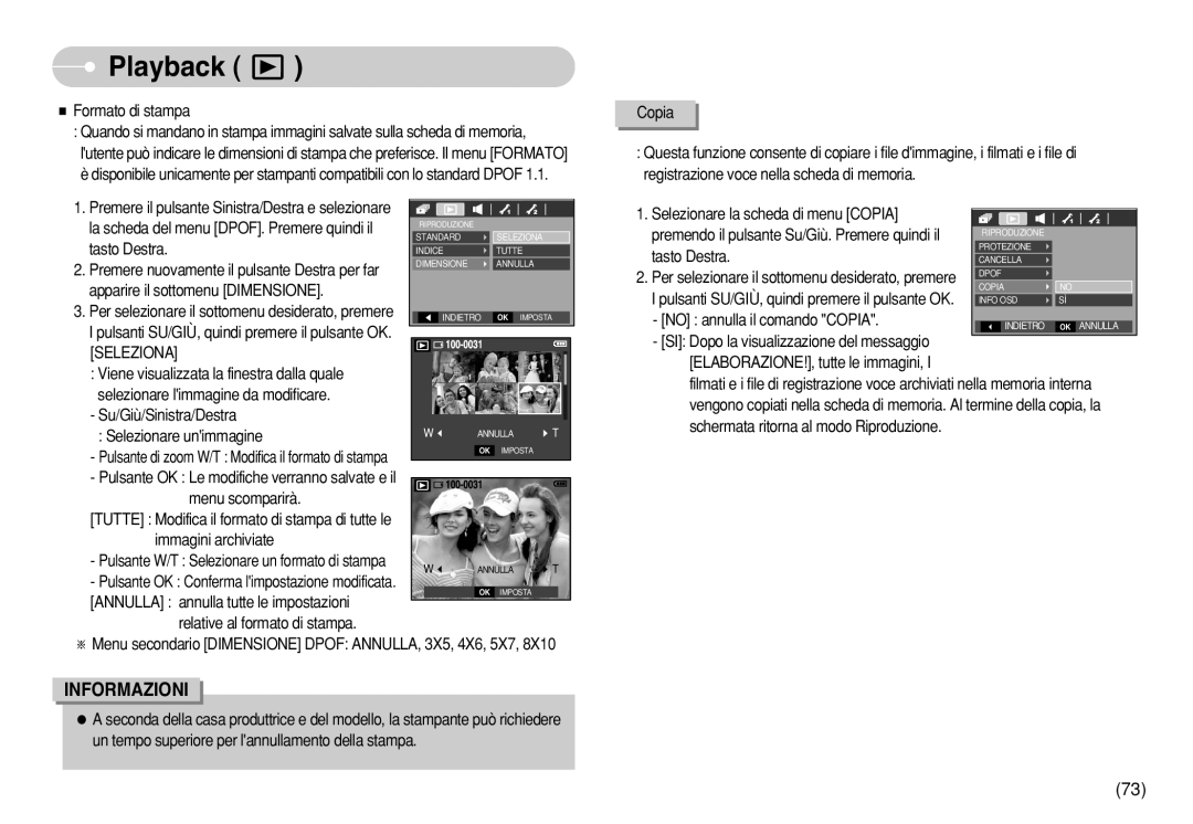 Samsung EC-S630ZPBA/IT Apparire il sottomenu Dimensione, Selezionare la scheda di menu Copia, No annulla il comando Copia 