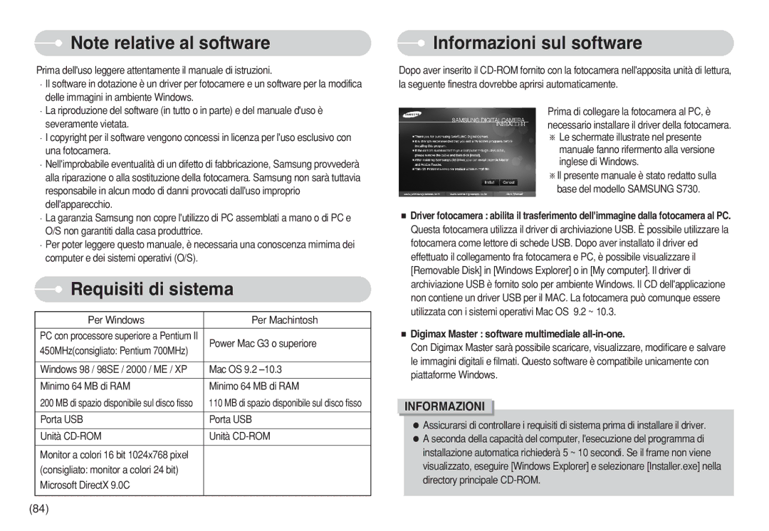 Samsung EC-S730ZBDA/DE, EC-S750ZBDA/E3, EC-S630ZPBB/E2, EC-S750ZSDA/E3 manual Requisiti di sistema, Informazioni sul software 