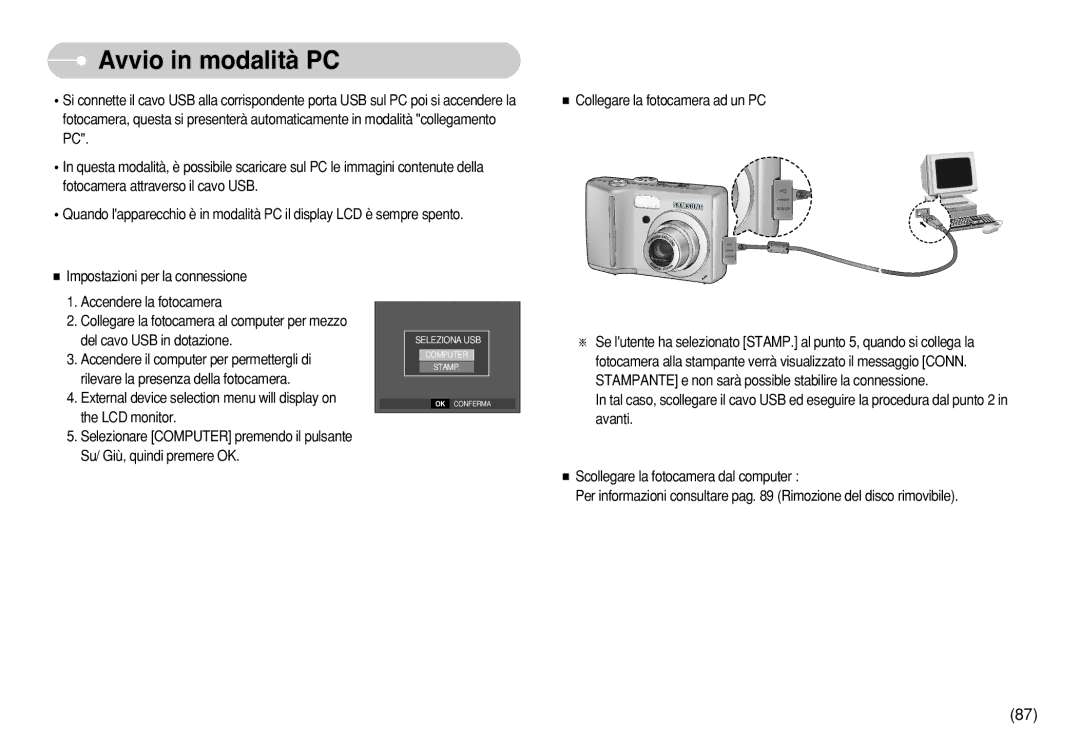 Samsung EC-S630ZEBB/E2, EC-S750ZBDA/E3, EC-S730ZBDA/DE, EC-S630ZPBB/E2, EC-S750ZSDA/E3, EC-S730ZRBB/E1 Avvio in modalità PC 