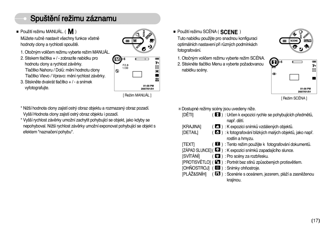 Samsung EC-S630ZBHA/E3, EC-S750ZBDA/E3, EC-S750ZSDA/E3, EC-S630ZSHA/E3 manual Detail, Západ Slunce, Oh≈Ostroj, Pláî&Sníh 