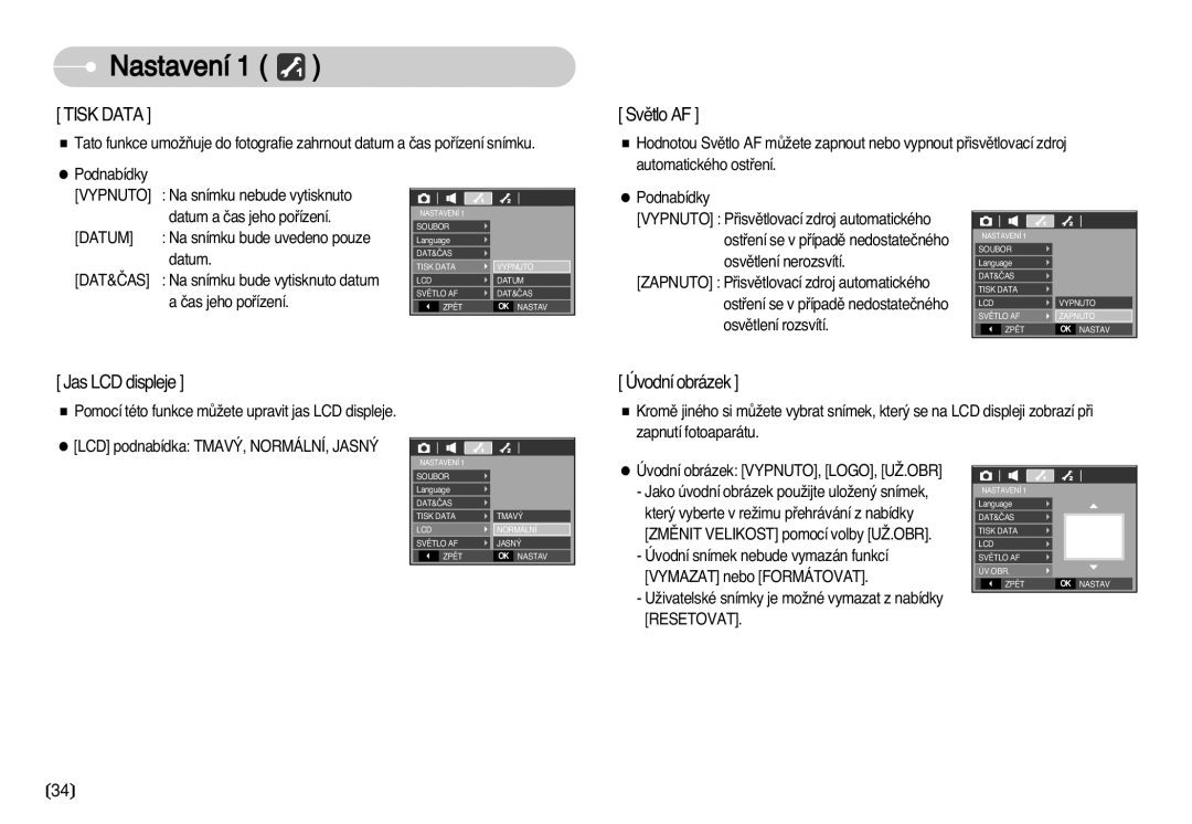 Samsung EC-S750ZBDA/E3, EC-S750ZSDA/E3, EC-S630ZSHA/E3, EC-S630ZBHA/E3, EC-S630ZRDA/E3 manual Tiskdata, SvûtloAF 