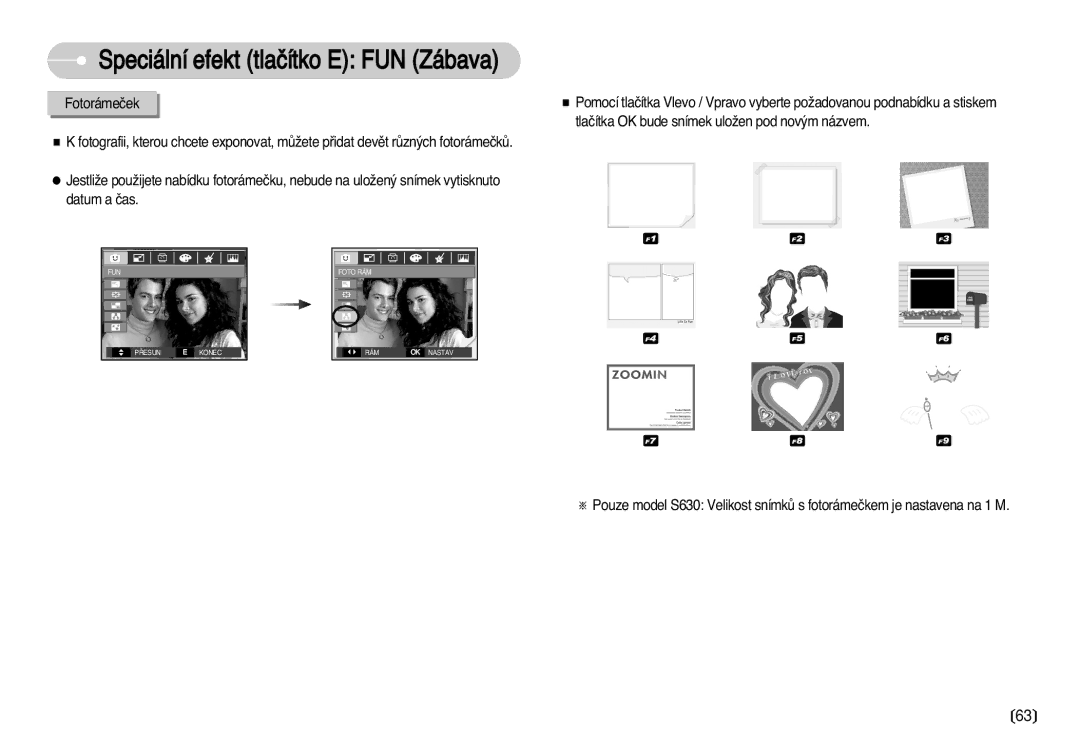 Samsung EC-S630ZRDA/E3, EC-S750ZBDA/E3, EC-S750ZSDA/E3, EC-S630ZSHA/E3, EC-S630ZBHA/E3 manual Foto RÁM ¤ESUN Konec Nastav 